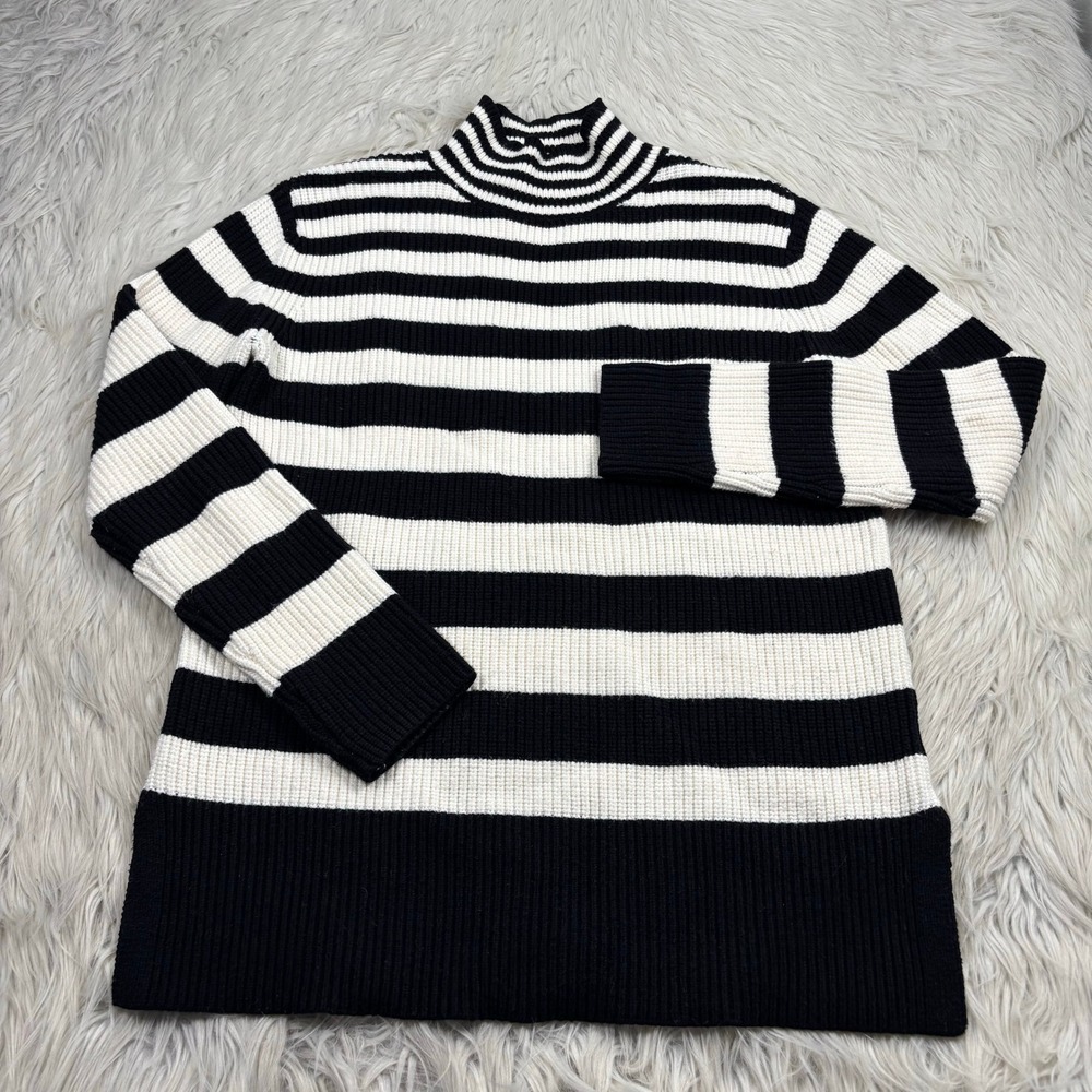 Industry Women's XS Black White Striped Mock Neck Sweater Artsy Parisian Classic